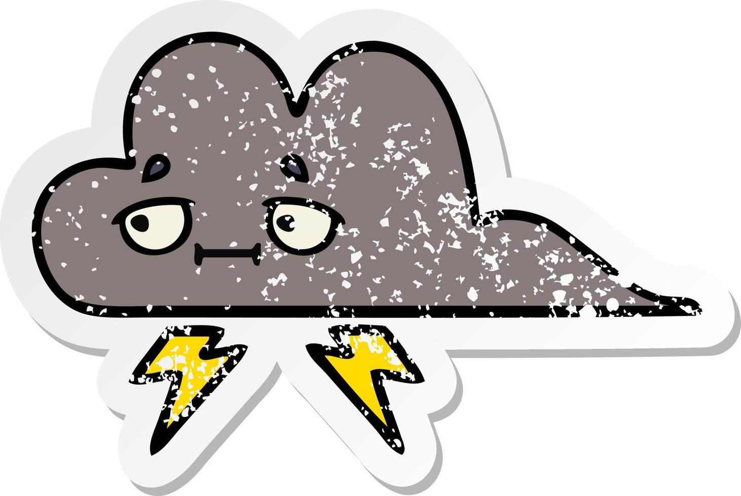 distressed sticker of a cute cartoon storm cloud vector