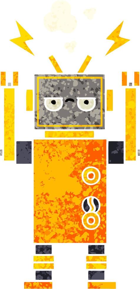 retro illustration style cartoon malfunctioning robot vector