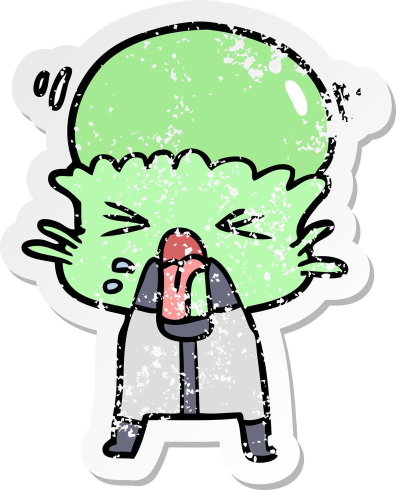distressed sticker of a weird cartoon alien vector