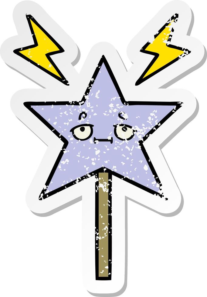 distressed sticker of a cute cartoon magic wand vector