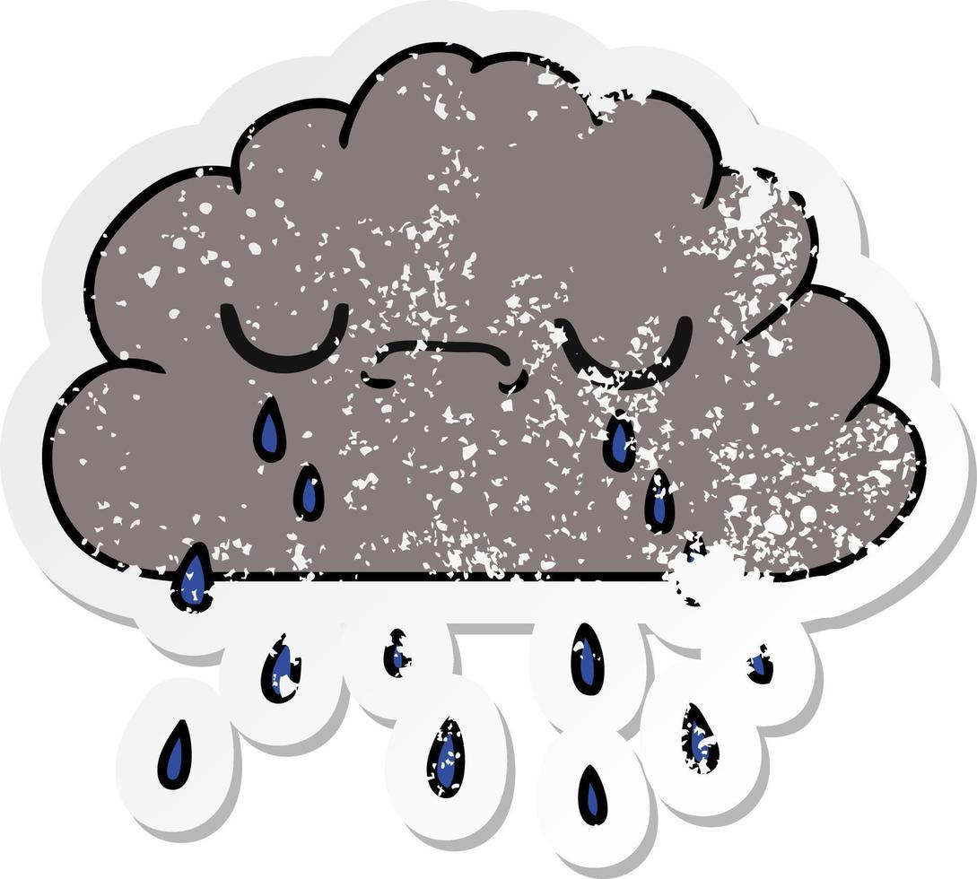 distressed sticker cartoon of cute crying cloud vector
