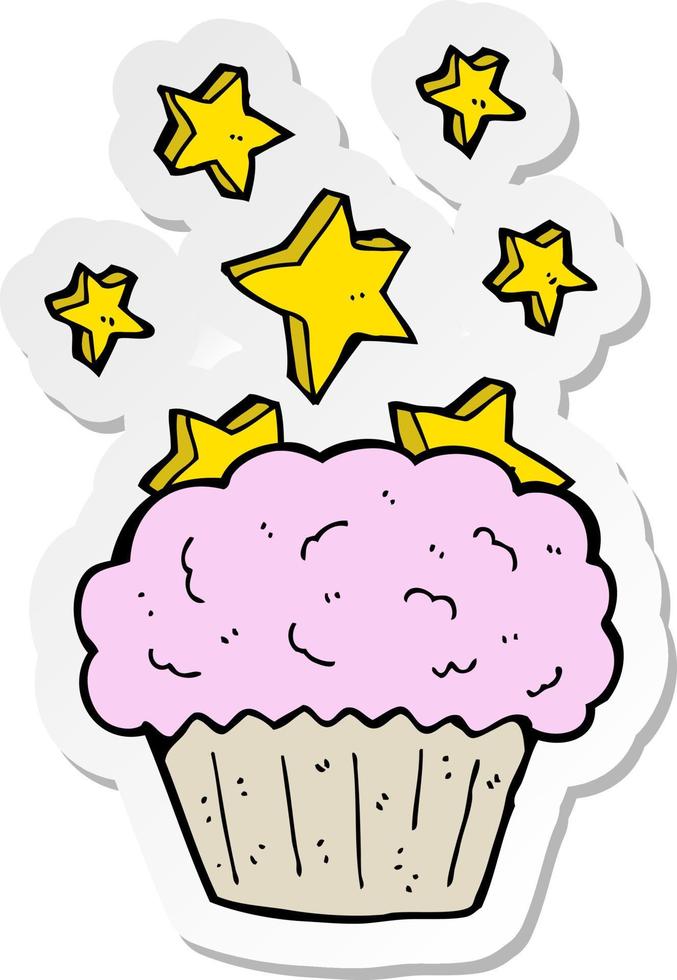 sticker of a cartoon magical cupcake vector