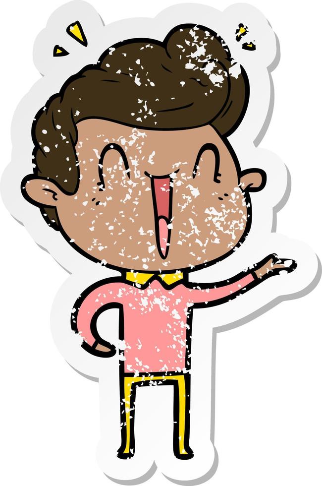 distressed sticker of a cartoon excited man vector