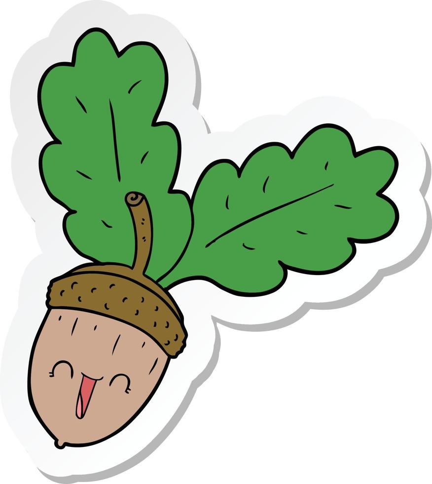 sticker of a cartoon acorn vector