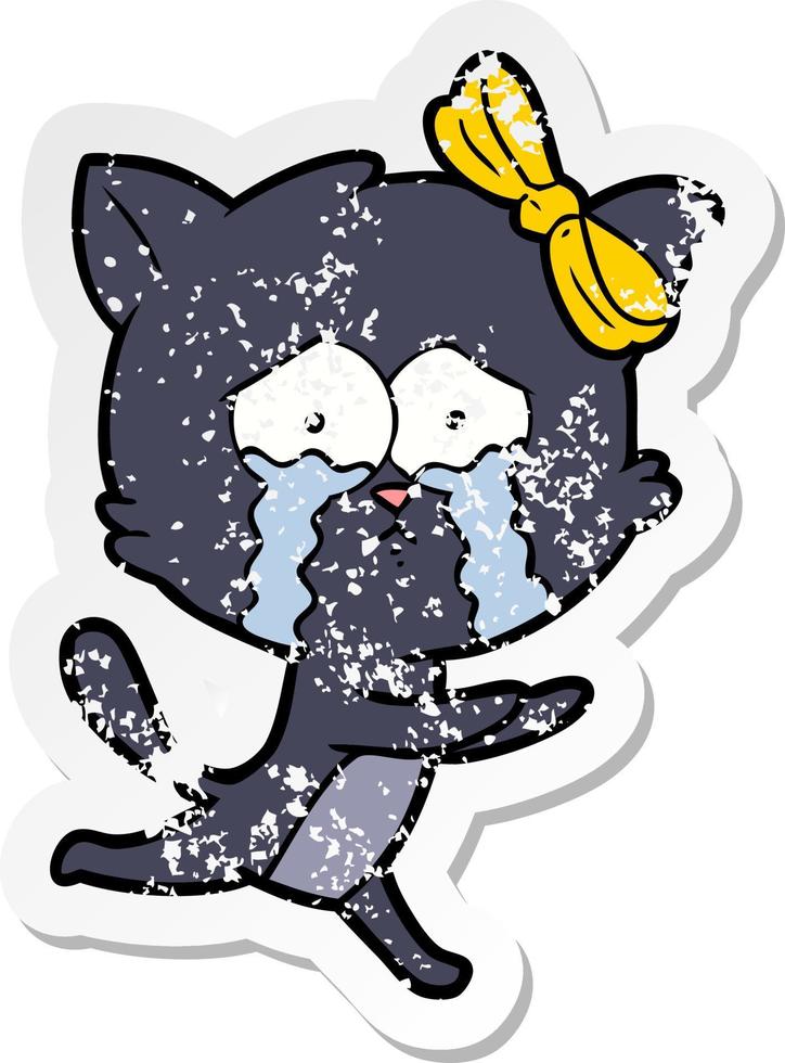 distressed sticker of a cartoon cat vector