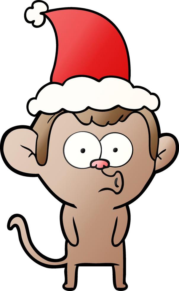 gradient cartoon of a hooting monkey wearing santa hat vector