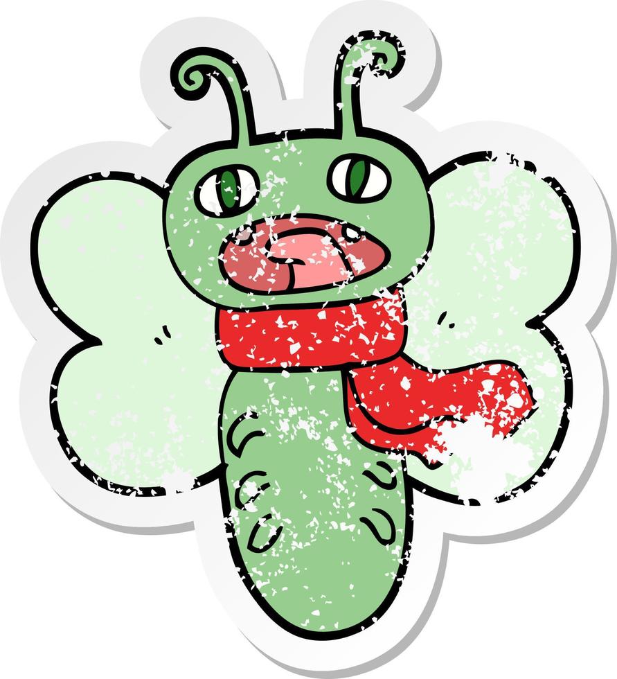 distressed sticker of a funny cartoon butterfly vector