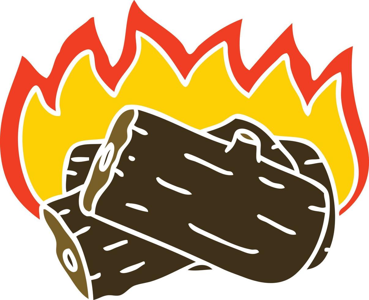 quirky hand drawn cartoon burning log vector