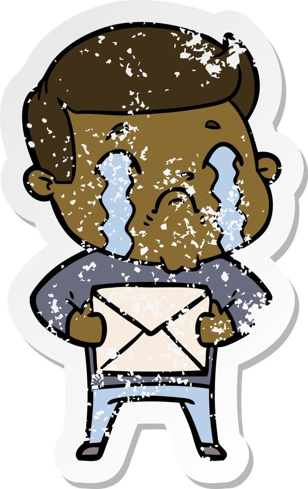 distressed sticker of a cartoon man crying vector