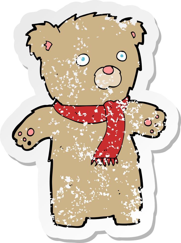 retro distressed sticker of a cartoon teddy bear vector
