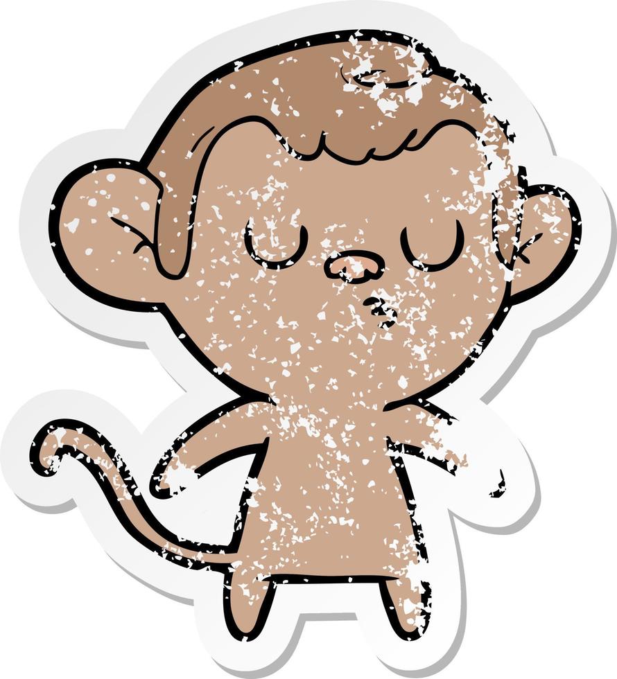 distressed sticker of a cartoon monkey vector