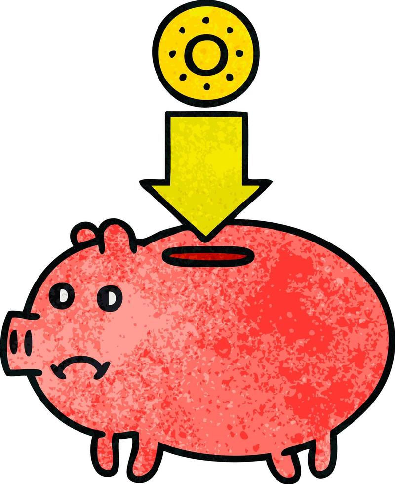 retro grunge texture cartoon piggy bank vector