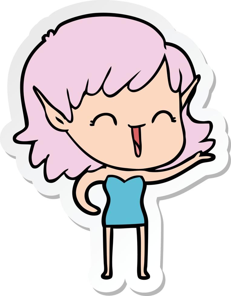 sticker of a cartoon elf girl vector