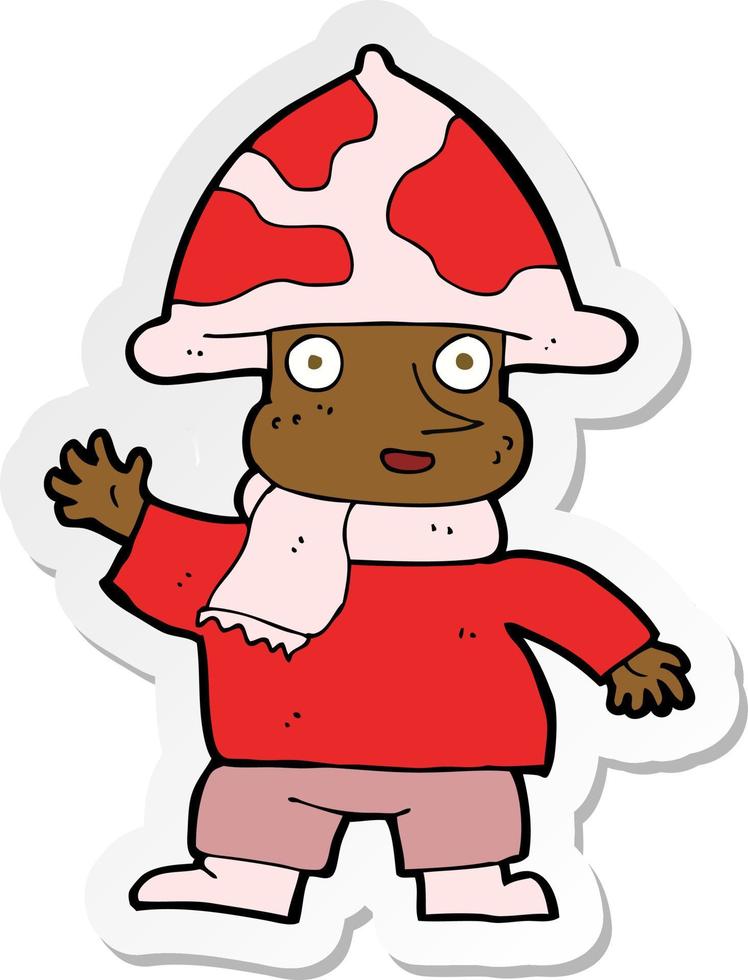 sticker of a cartoon mushroom man vector