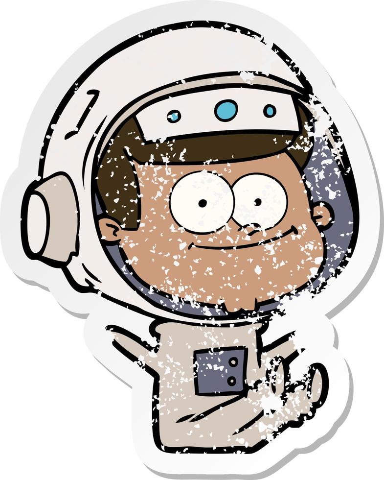 pegatina angustiada de una caricatura de astronauta feliz vector