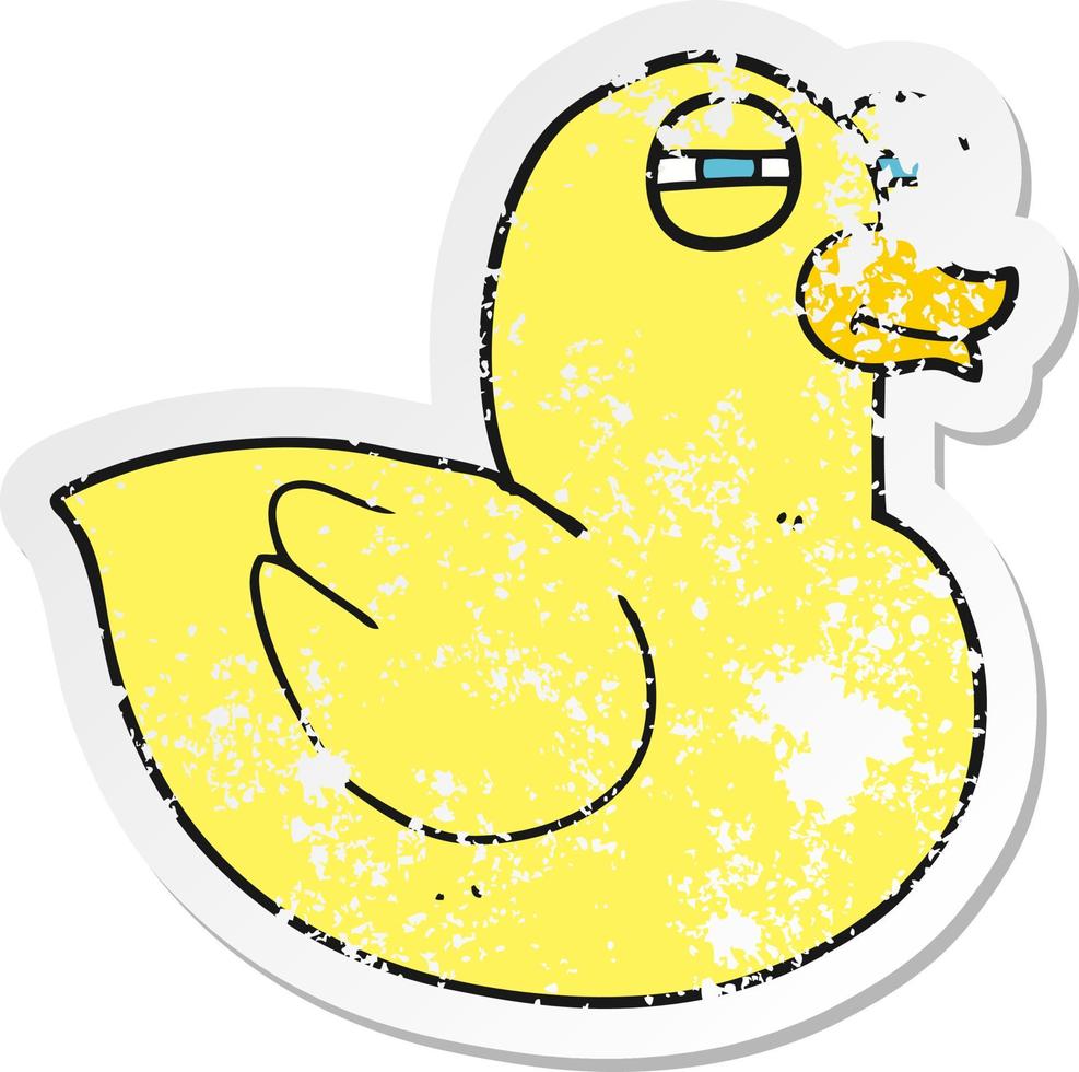 retro distressed sticker of a cartoon funny rubber duck vector