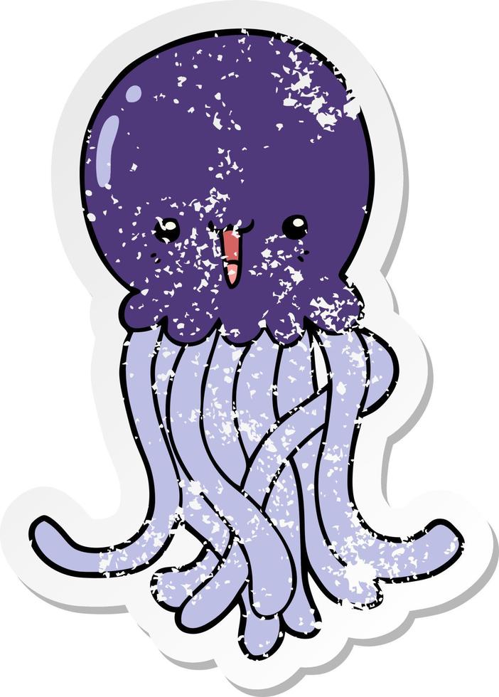 distressed sticker of a cartoon jellyfish vector