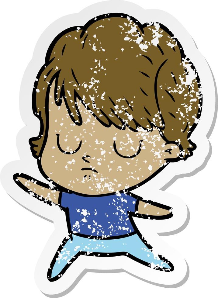 distressed sticker of a cartoon woman vector