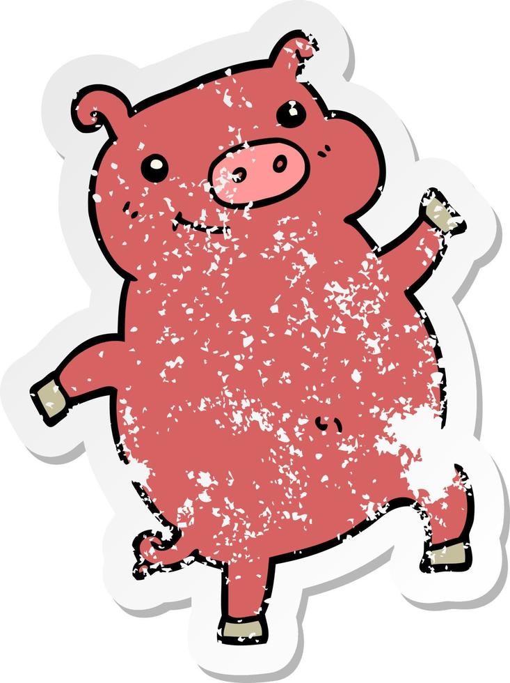 distressed sticker of a cartoon dancing pig vector