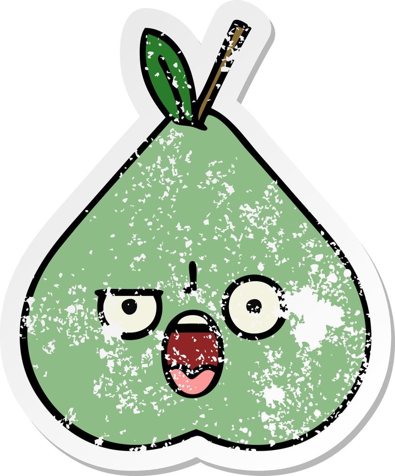 distressed sticker of a cute cartoon green pear vector