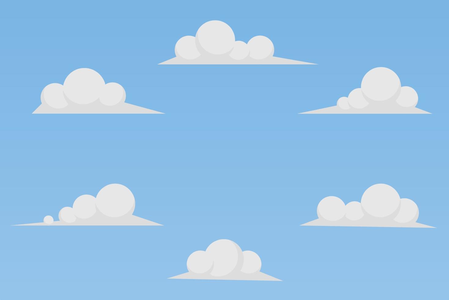 conjunto de ilustraciones de vectores de nubes planas con diseño simple y diferentes formas sobre fondo azul