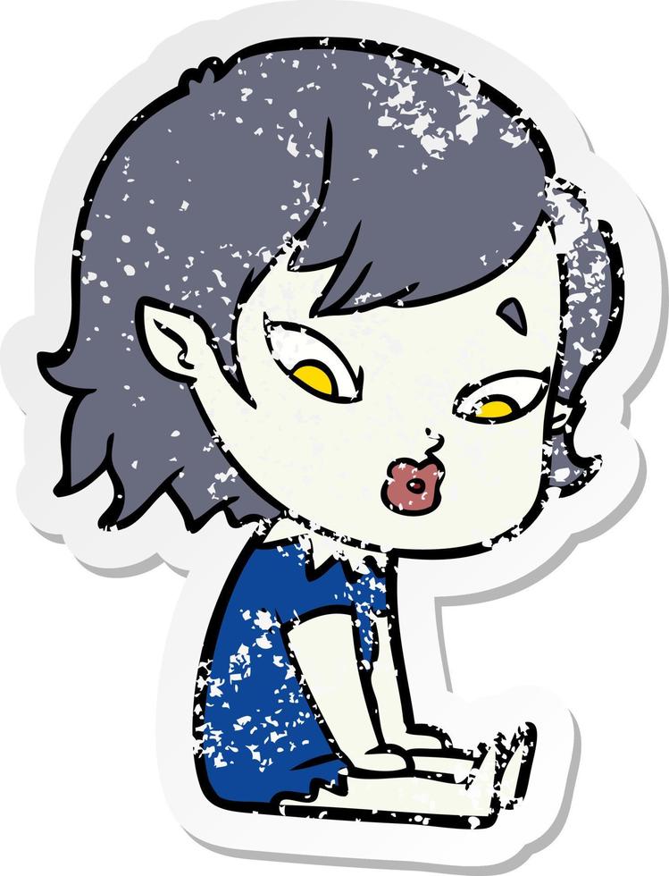 distressed sticker of a cute cartoon vampire girl vector