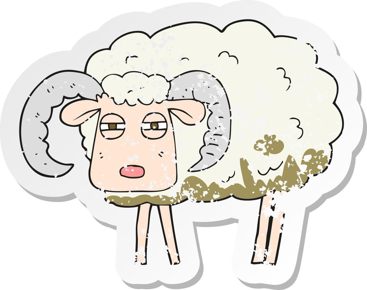 retro distressed sticker of a cartoon ram covered in mud vector