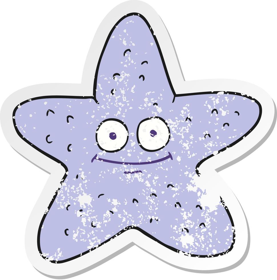 retro distressed sticker of a cartoon starfish vector