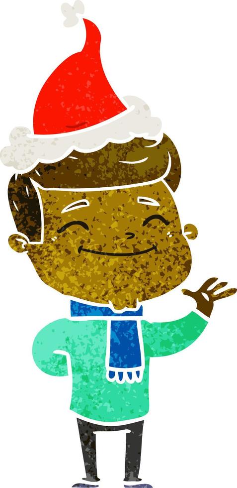 happy retro cartoon of a man wearing santa hat vector