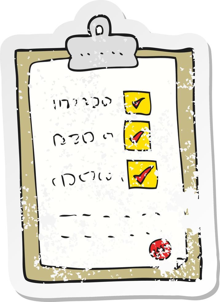 retro distressed sticker of a cartoon checklist vector