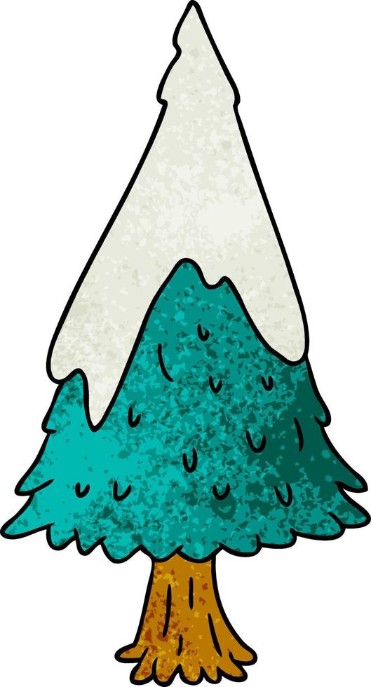 textured cartoon doodle single snow covered tree vector