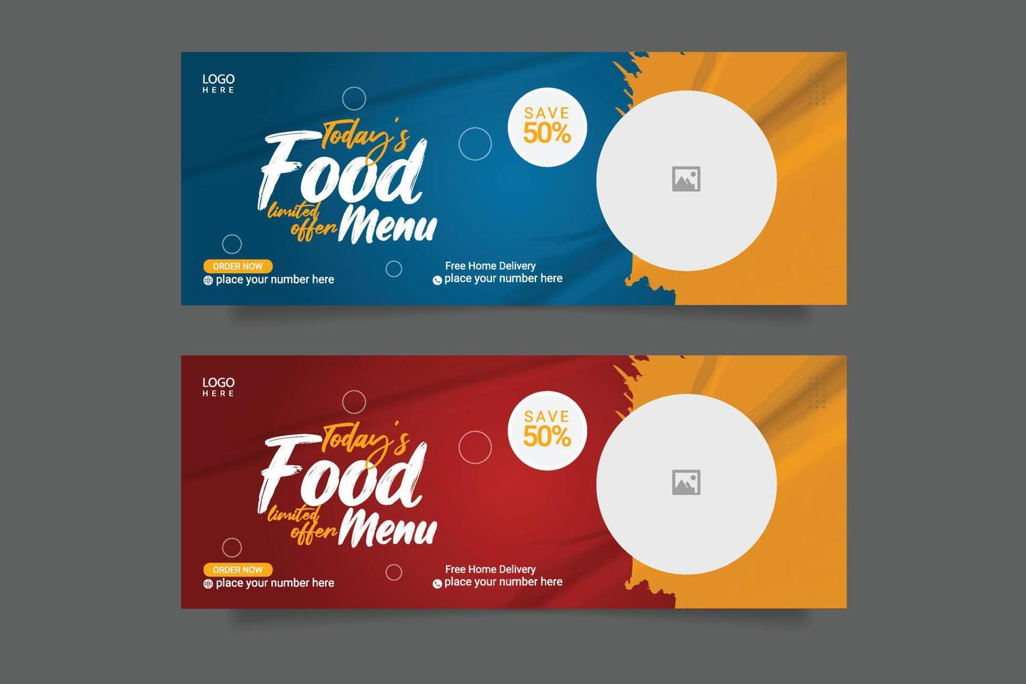 promoción de menú de alimentos saludables y plantilla de banner de portada de redes sociales vector