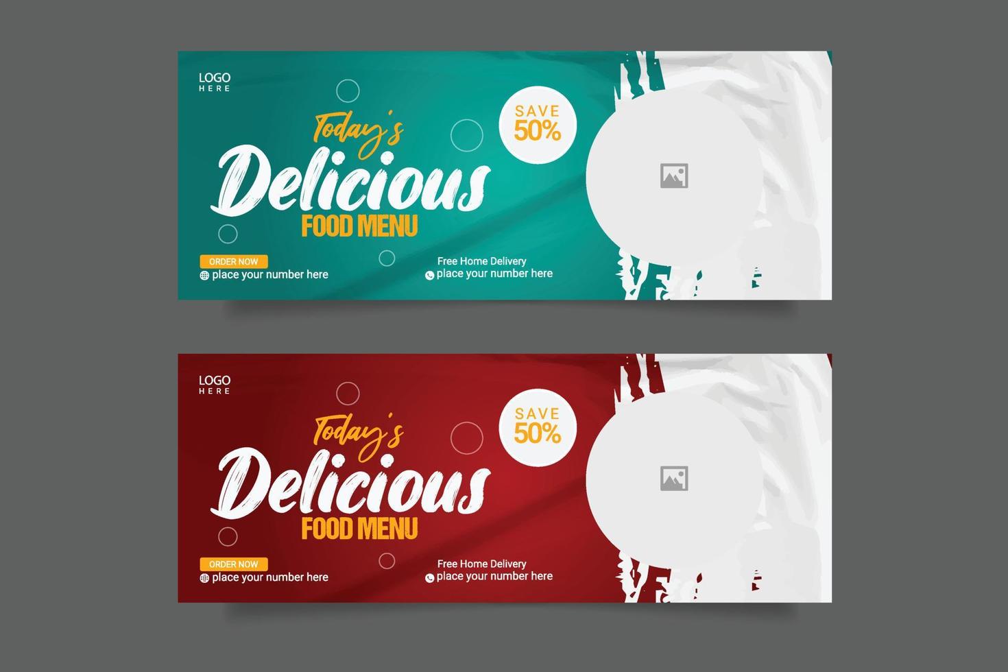 Healthy food menu promotion and social media cover banner template vector