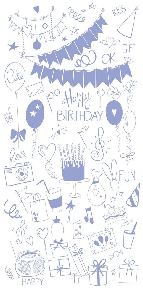 Happy Birthday doodle set. vector