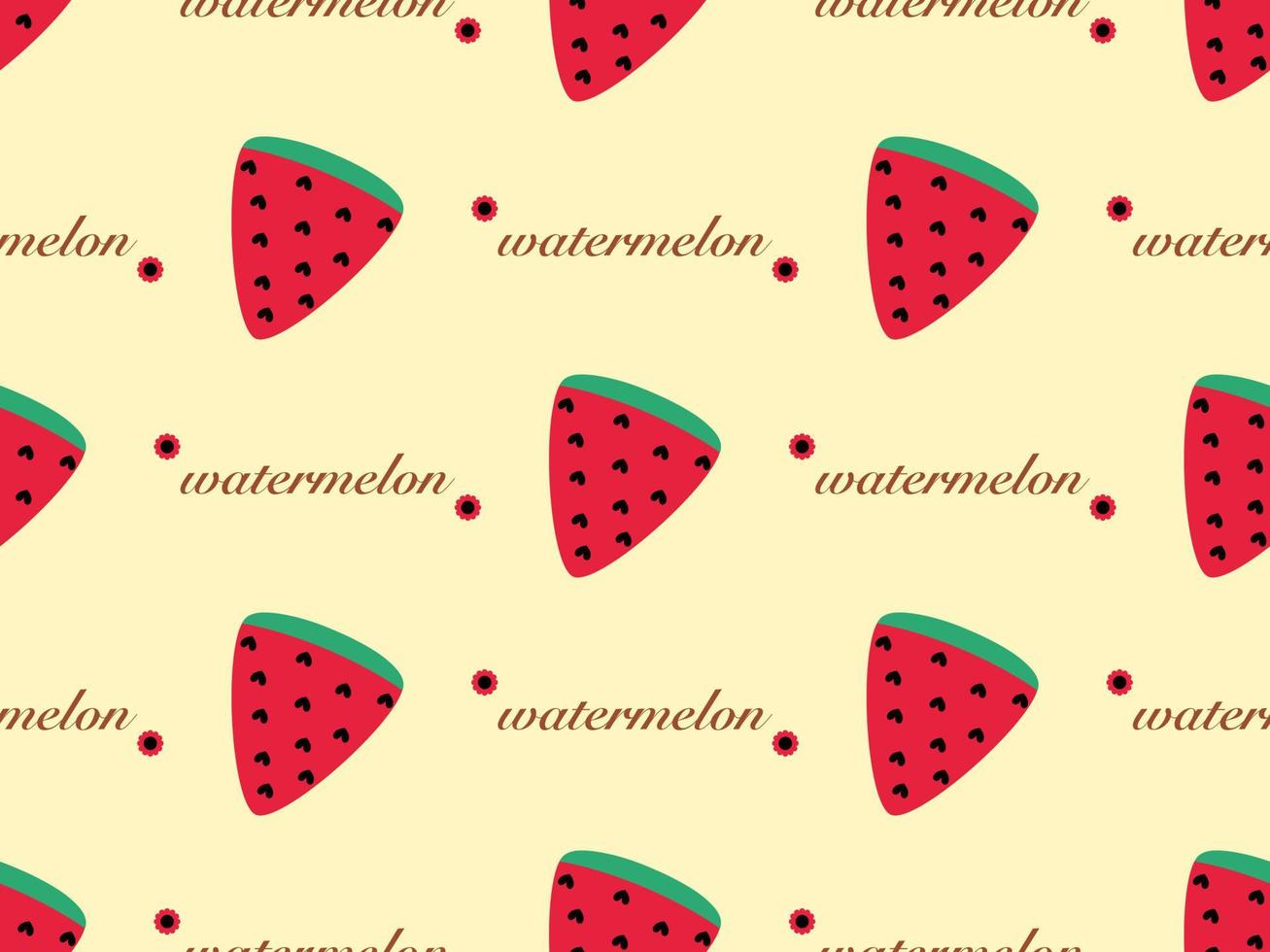 Watermelon cartoon character seamless pattern on yellow background vector