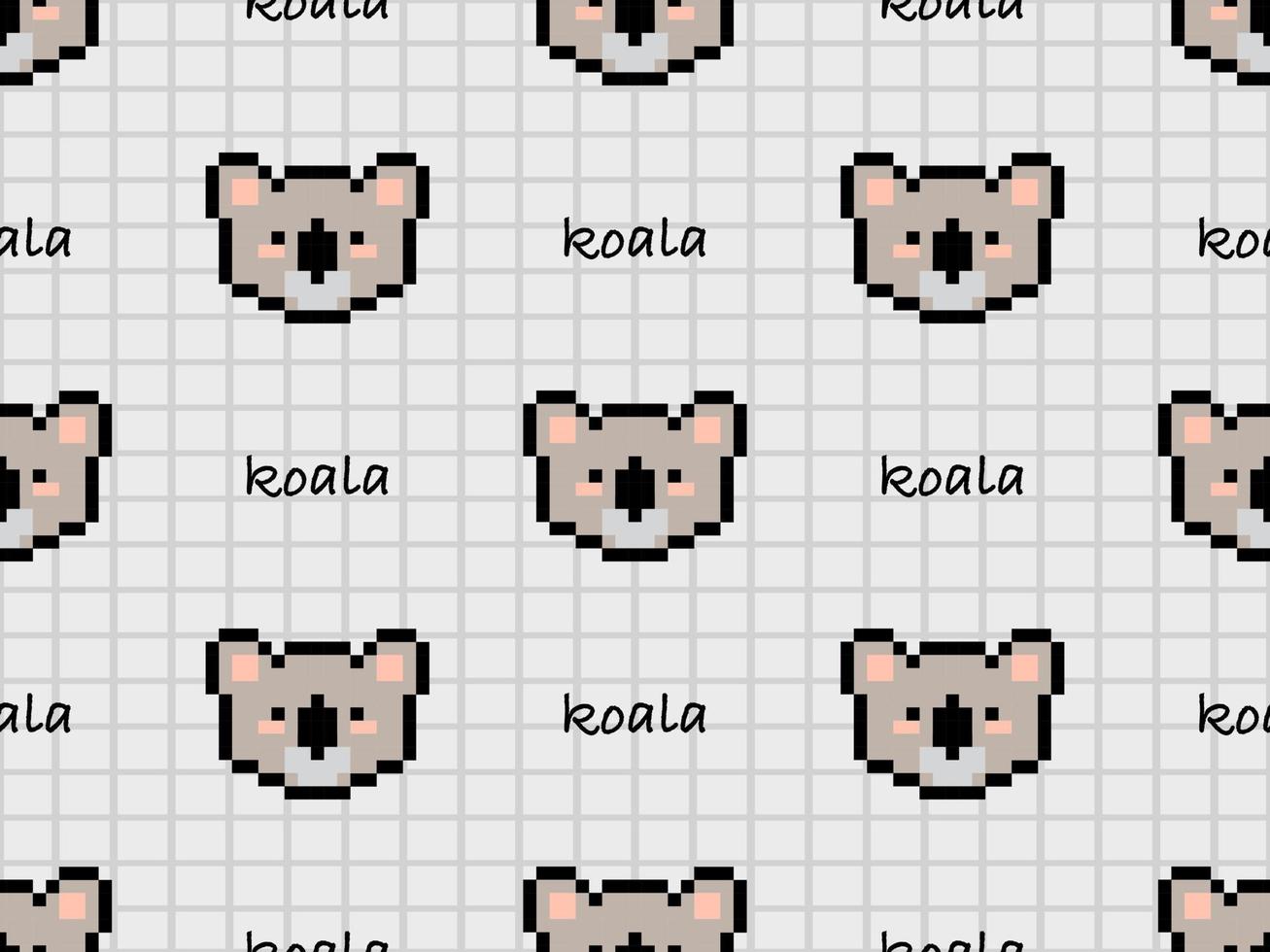 Koala cartoon character seamless pattern on gray background.  Pixel style vector