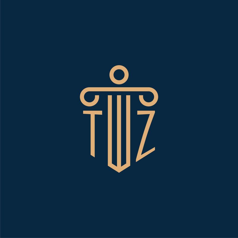 inicial de tz para el logotipo del bufete de abogados, logotipo de abogado con pilar vector