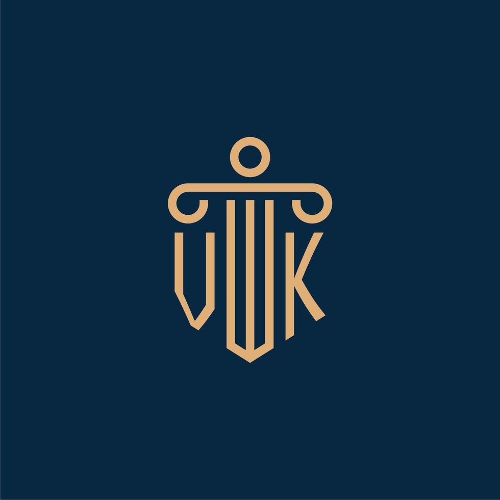vk inicial para el logotipo del bufete de abogados, logotipo de abogado con pilar vector