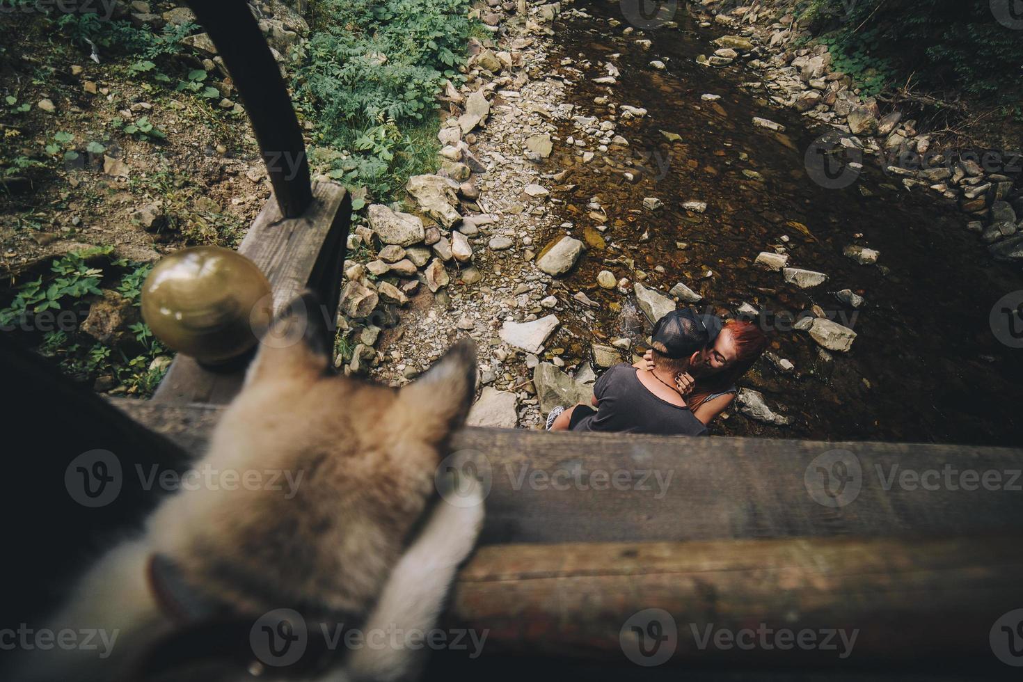 beautiful couple on the background of forest photo