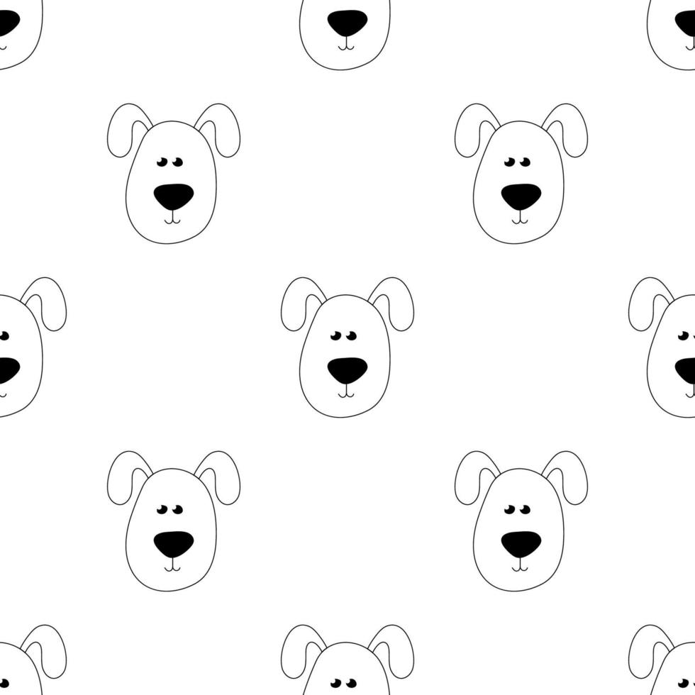 Seamless vector pattern with cute hand drawn dog in doodle style. Isolated on white background.