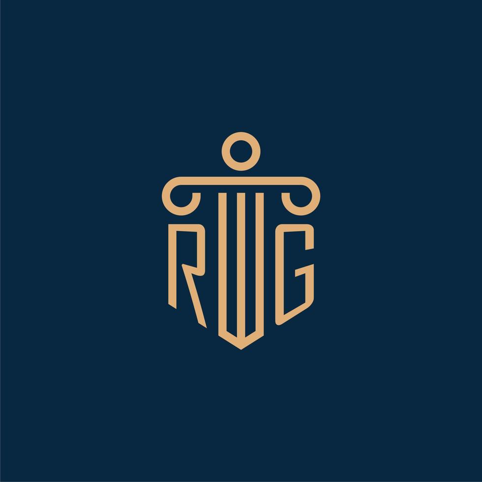 rg inicial para el logotipo del bufete de abogados, logotipo de abogado con pilar vector