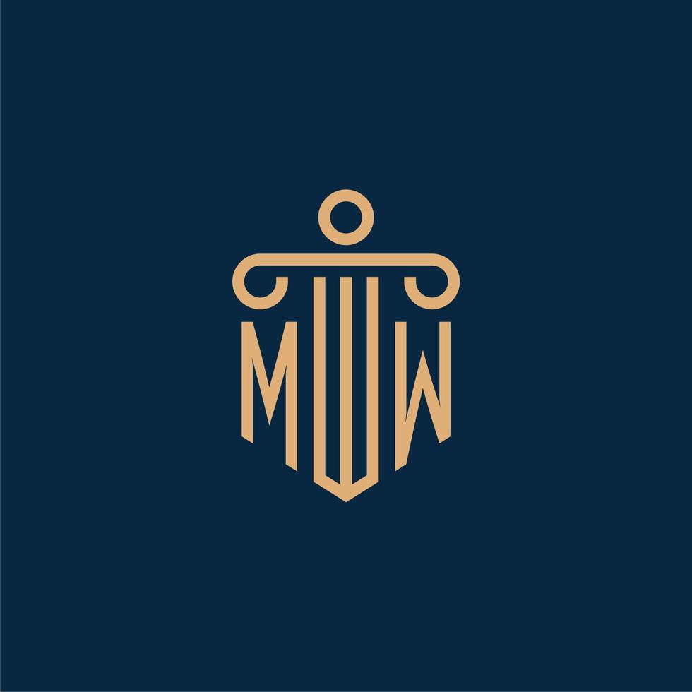 MW initial for law firm logo, lawyer logo with pillar vector