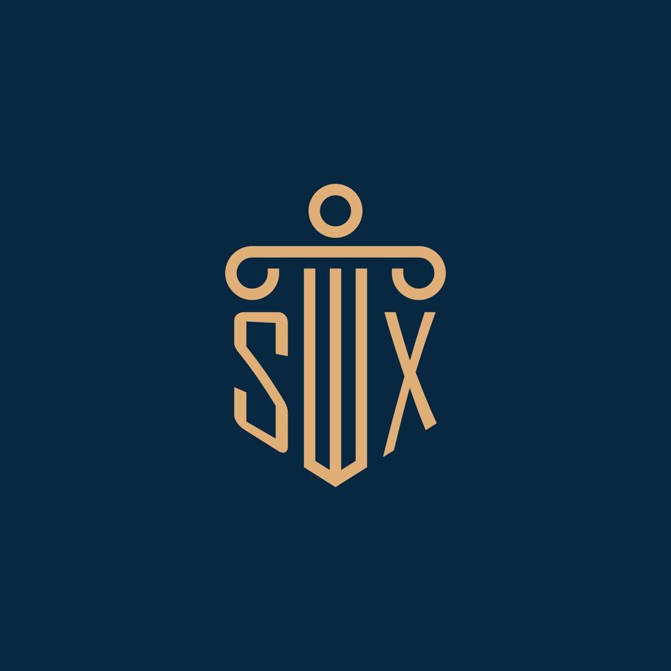 sx inicial para logotipo de bufete de abogados, logotipo de abogado con pilar vector