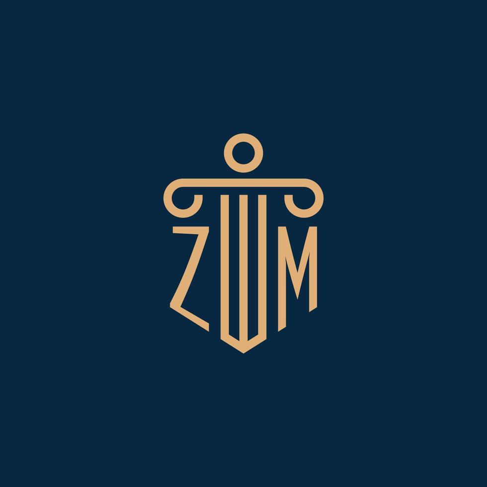 inicial de zm para el logotipo del bufete de abogados, logotipo de abogado con pilar vector