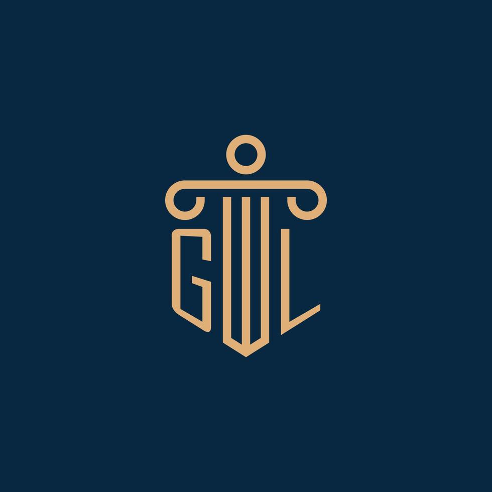 gl inicial para logotipo de bufete de abogados, logotipo de abogado con pilar vector