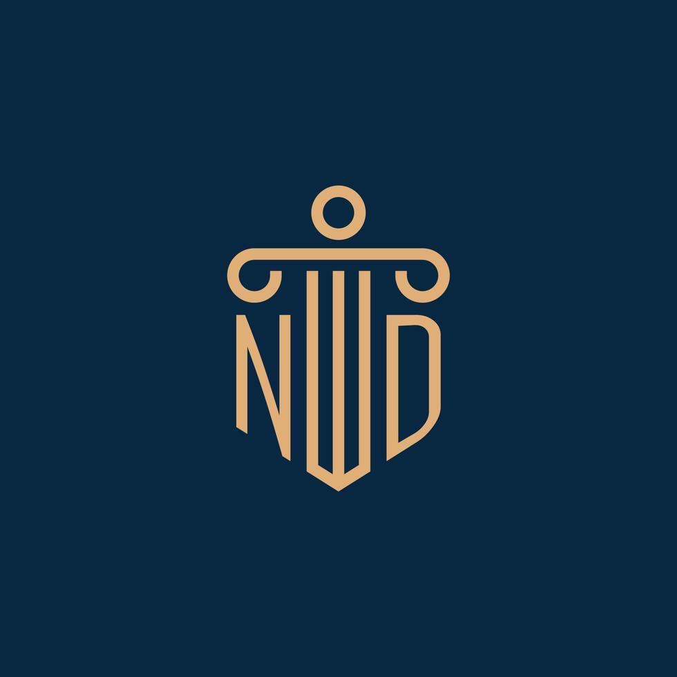 nd inicial para el logotipo del bufete de abogados, logotipo de abogado con pilar vector