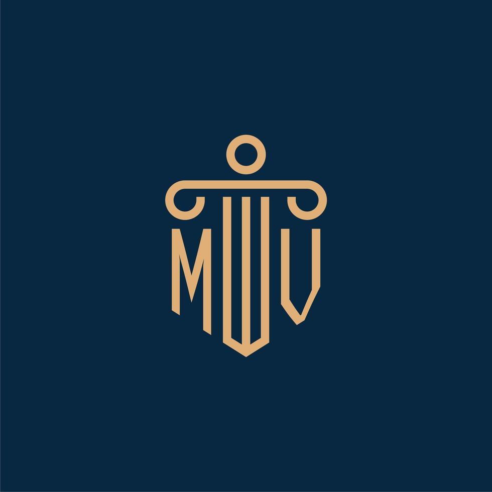MV initial for law firm logo, lawyer logo with pillar vector