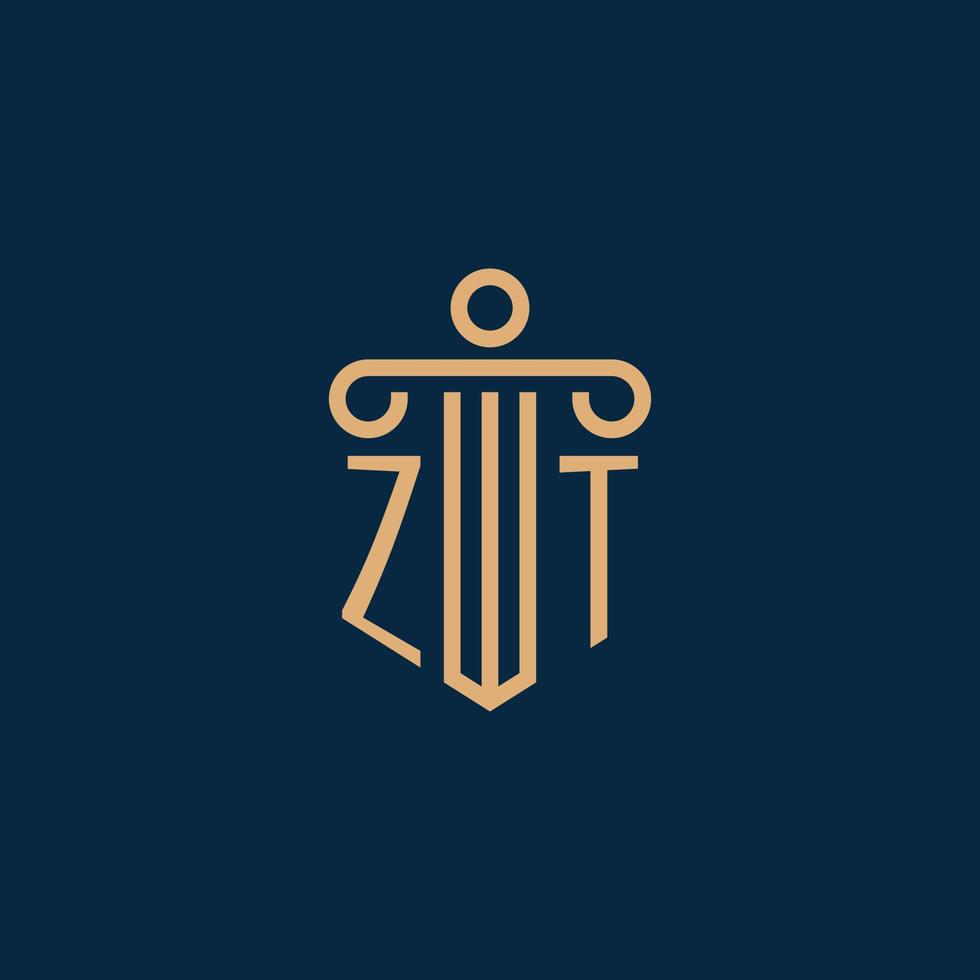inicial de zt para el logotipo del bufete de abogados, logotipo de abogado con pilar vector