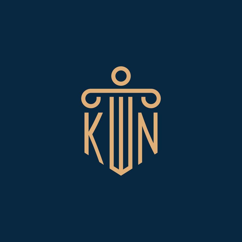 kn inicial para logotipo de bufete de abogados, logotipo de abogado con pilar vector