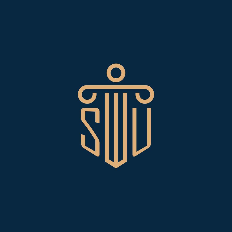 su inicial para logotipo de bufete de abogados, logotipo de abogado con pilar vector